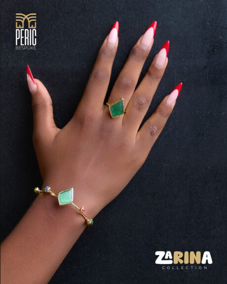 Green gemstone bracelet and ring set